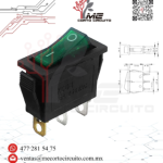 INTERRUPTOR CON PILOTO 3 PINES, 15A/250V  20A/125V 30*13.5 MM VERDE